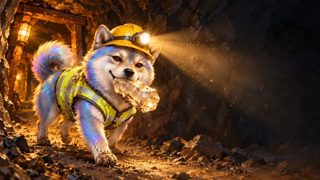 SInu in a hard hat and hi-vis vest carrying a quartz crystal out of a mine