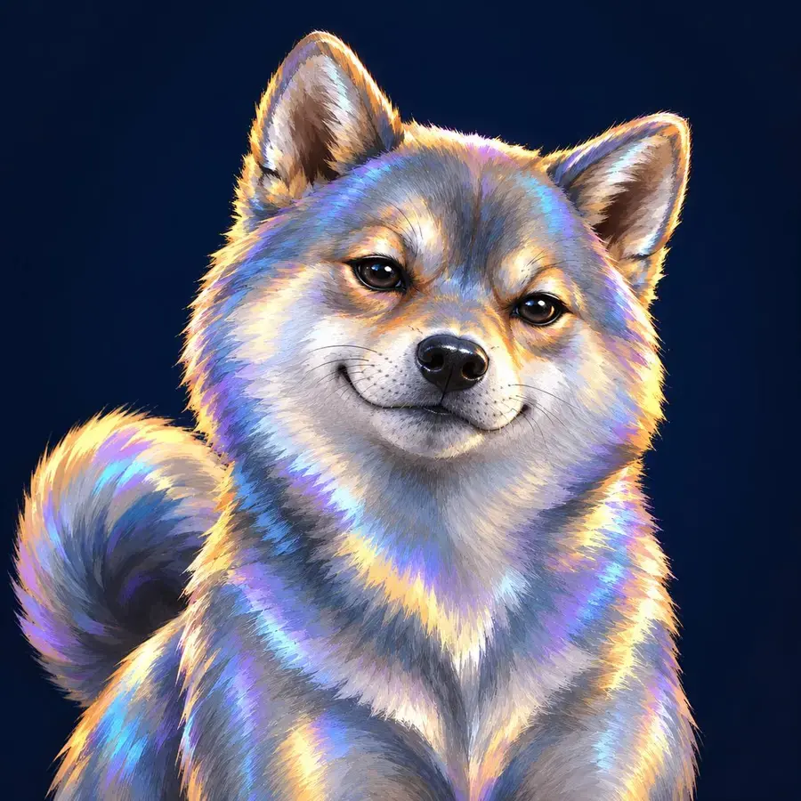 SInu, a smirking Shiba Inu with iridescent silicon-coated fur